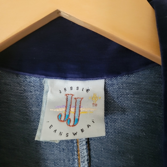 Vintage 90s Western Long Sleeve Denim Velvet Patchwork Maxi Dress Duster Size M - Picture 11 of 11